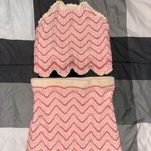 Missoni Pink and White Zigzag Knit Set